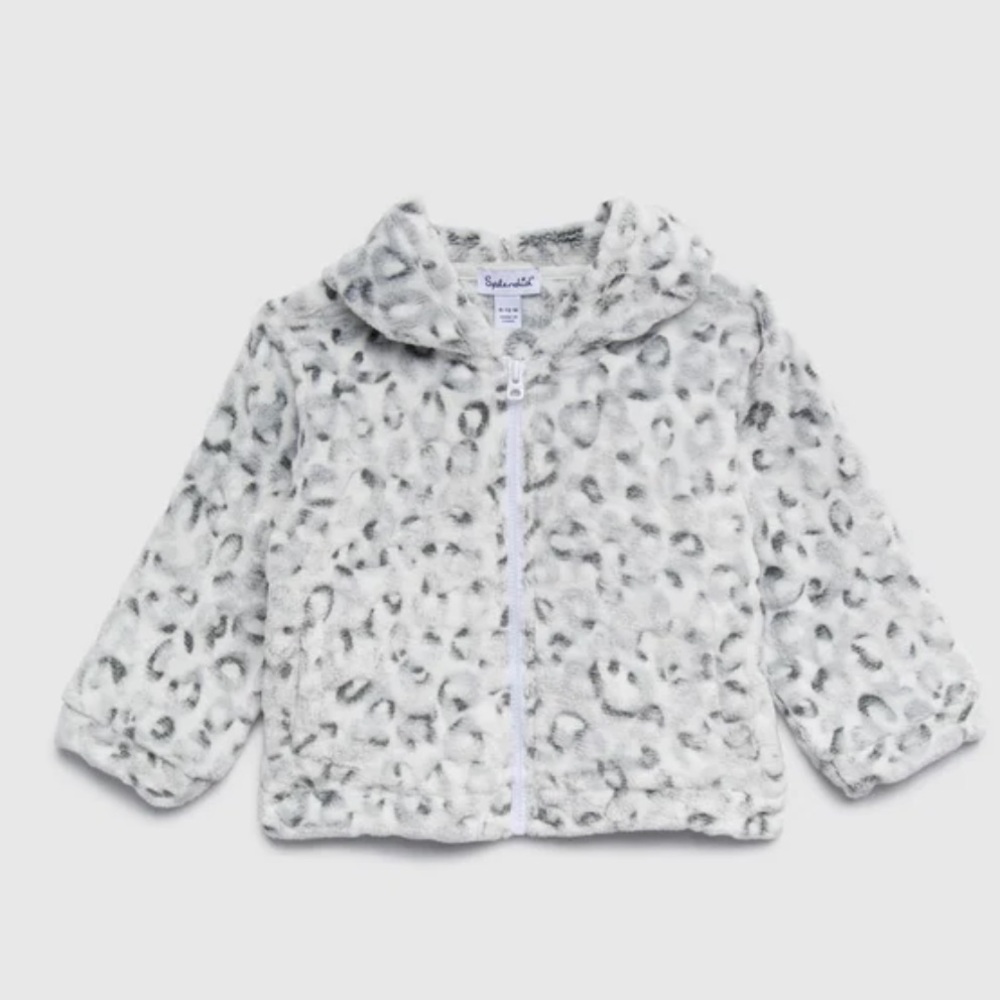 Splendid Kids Gray & White Faux-Fur Leopard Hooded Puffer Jacket